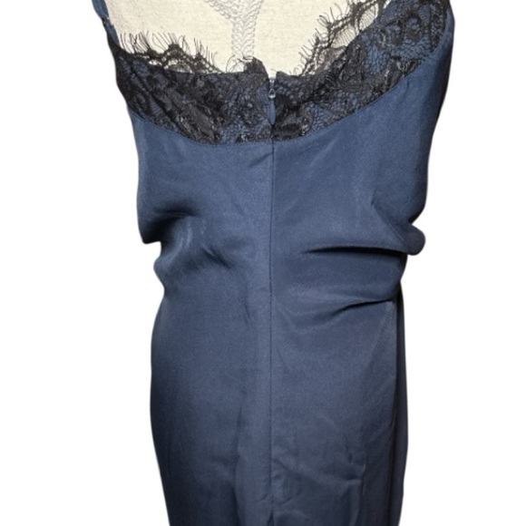 Vintage Y2K Victoria’s Secret Blue Lace Slip Dress Sz 4 Navy Black Slit - Picture 3 of 7